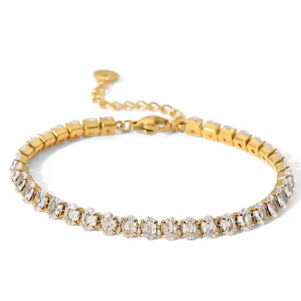 CZ Oval Cut Luxe Tennis Bracelet Stainless Steel